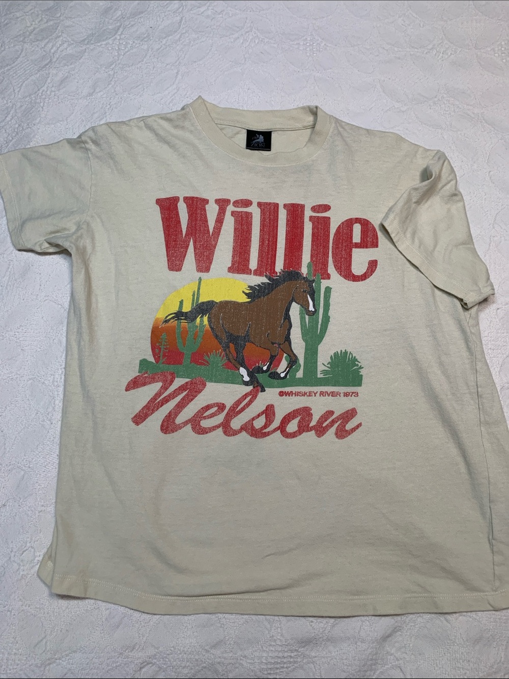 Zion Rootswear Willie Nelson Tee - Cream with Red Text and Multicolor Graphic